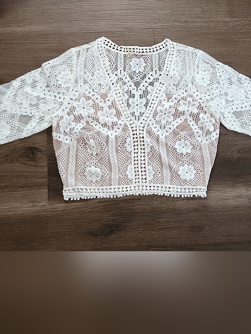For Love And Lemons White Crochet Lace V-Neck Crop Top